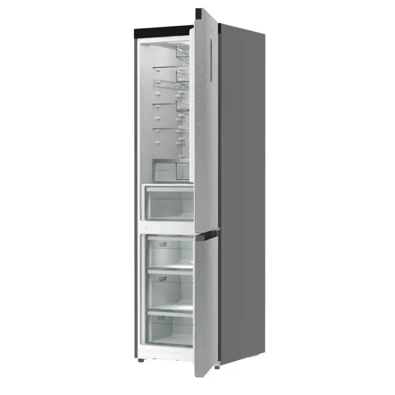 Gorenje NRB620E61X4WFE frigorífico combinado, de instalação livre, NoFrost, 413 l (283 l frigorífico + 130 l congelador inferior), ecrã eletrónico, iluminação LED, classe energética E, aço inoxidável