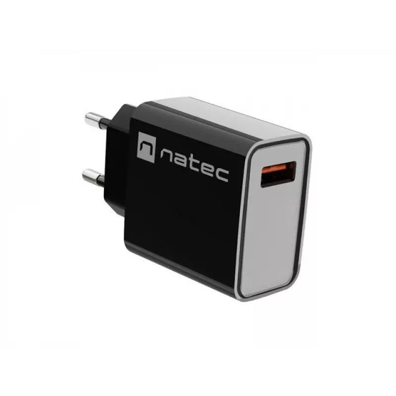 Natec Ribera NUC-2058 carregador de parede, 18 W, 1x USB-A, até 3 A, Quick Charge 3.0, Samsung AFC, Huawei FCP/SCP, preto