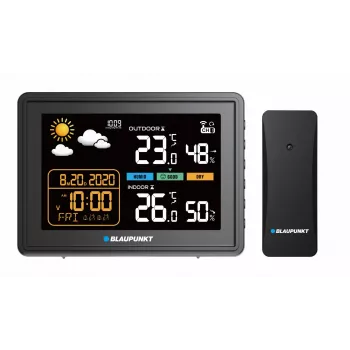 Estação meteorológica BLAUPUNKT WS30BK com sensor exterior sem fios, LCD a cores, relógio, alarme, barómetro, °C, 1 sensor