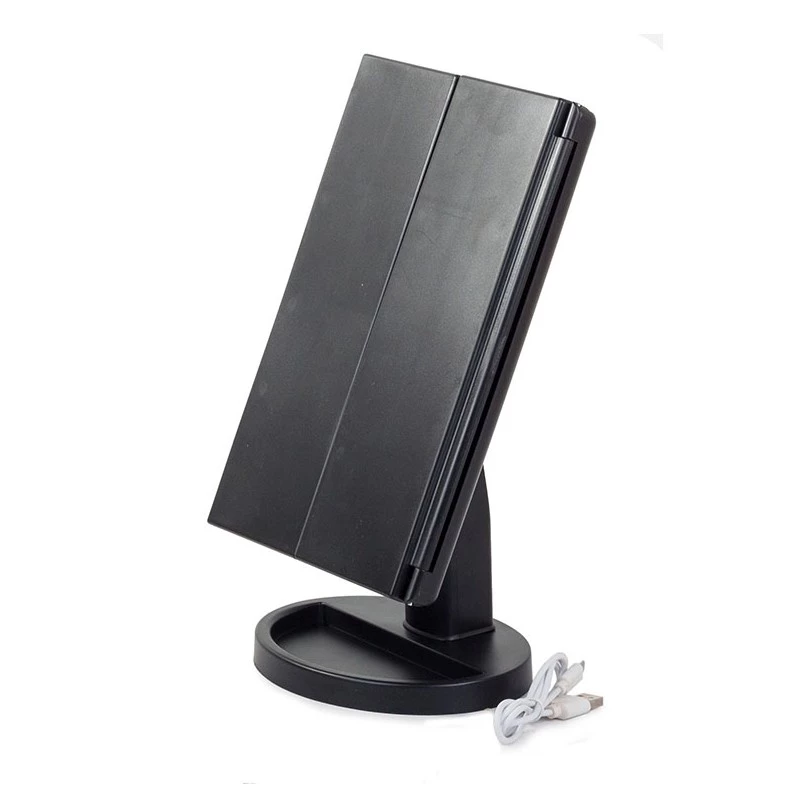 Extralink Espelho de maquilhagem, ampliador, preto, dobrável, com iluminação de fundo, com base
