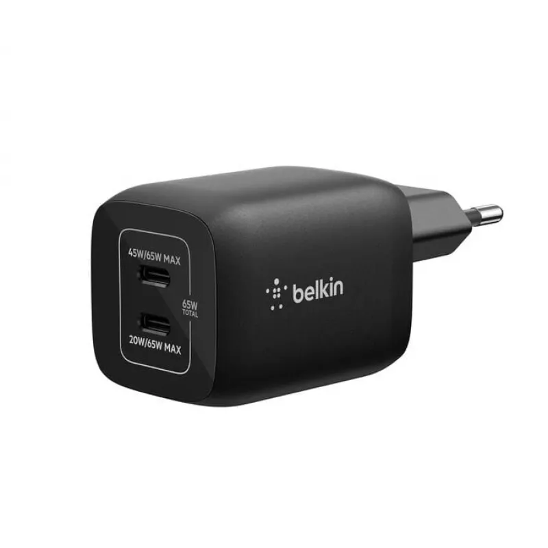 Carregador duplo USB-C Belkin ENA007KQBK 65W – carregamento duplo USB-C PD para portáteis e dispositivos móveis