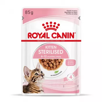 Comida húmida para gatos Royal Canin Sterilised Gravy, 12 x 85 g saquetas — frango, para gatos esterilizados, 11 % proteína, 80,5 % humidade
