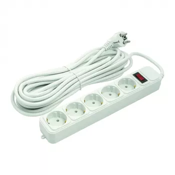 Extensão elétrica doméstica 10m, 5 tomadas, com interruptor