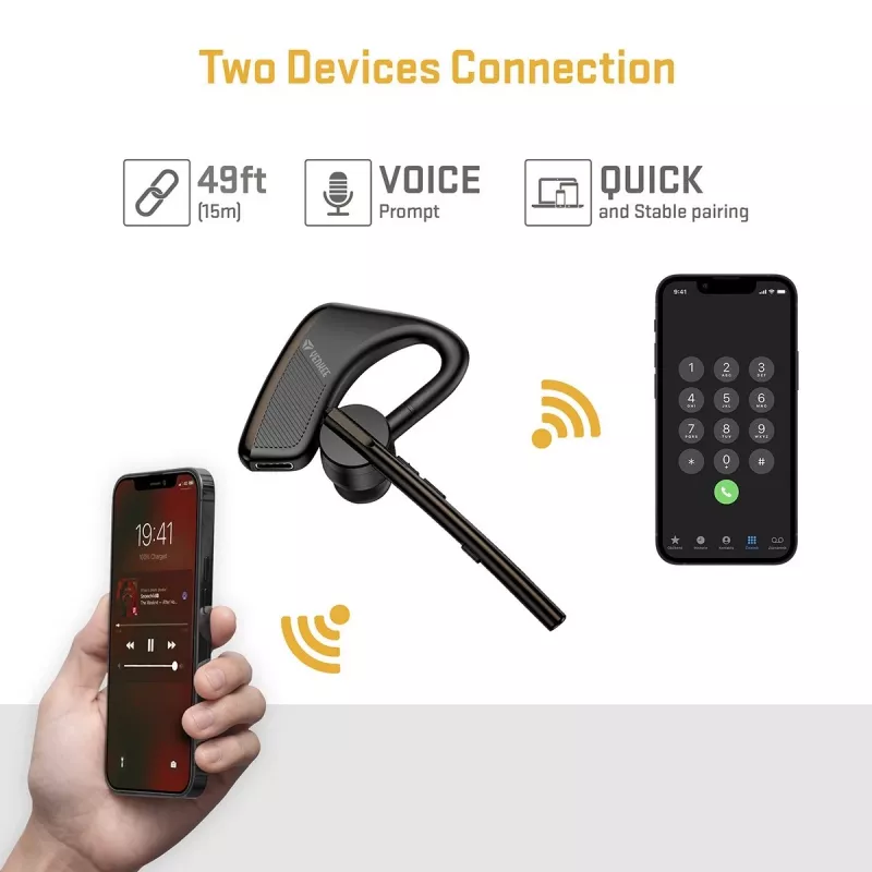 Conjunto de auscultador com fios/Bluetooth YENKEE YHF F20BK – headset com microfone em linha para chamadas e áudio