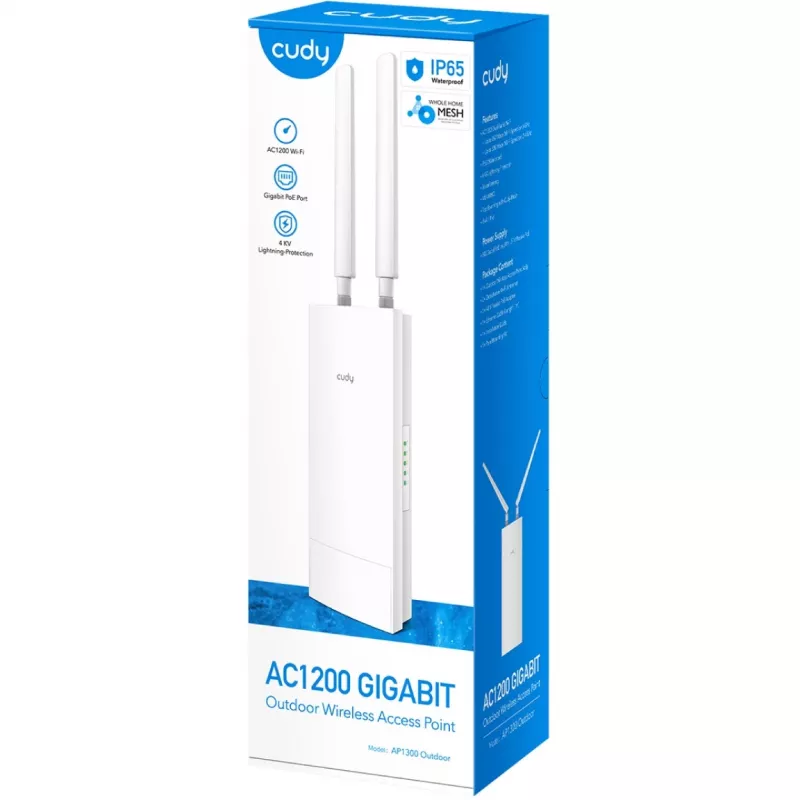 Access Point Cudy AP1300 Outdoor — Banda dupla 2,4/5 GHz, 300/867 Mbit/s, IP65, PoE, 2 antenas externas RP‑SMA