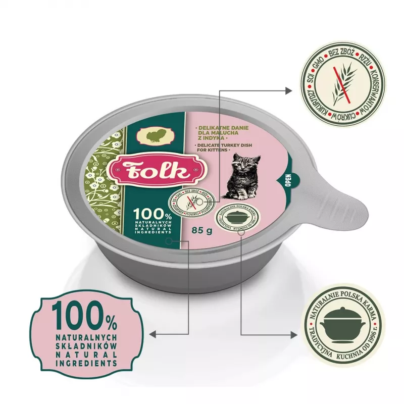 FOLK Kitten prato delicado de peru - comida húmida para gatos - 85g