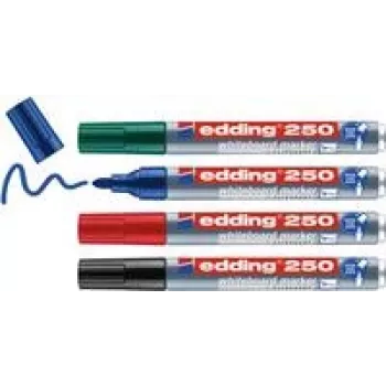 Conjunto de marcadores para quadro branco Edding 250 — 4 unid., ponta redonda, preto azul verde vermelho