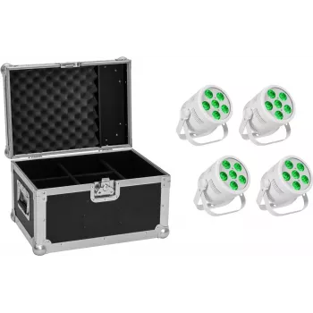 Conjunto de projetores LED PAR EUROLITE Silent PAR 6 QCL Floor — 4 unidades com flightcase de transporte