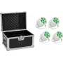 Conjunto de projetores LED PAR EUROLITE Silent PAR 6 QCL Floor — 4 unidades com flightcase de transporte