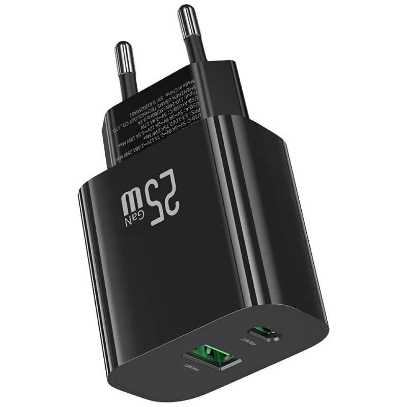 Carregador USB usams USA001629 25W 1×USB-C + 1×USB-A carregamento rápido