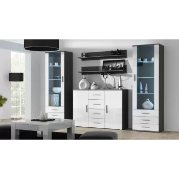 Aparador Cama Meble UNI cinzento/branco alto brilho, 2 portas, 2 prateleiras, 1320×380×920 mm