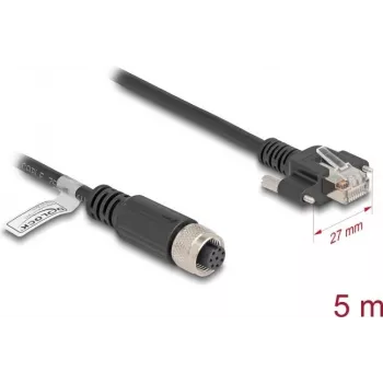 Cabo de rede DeLOCK M12 A-codificado 8 pinos fêmea para ficha RJ45 Cat.5e 5 m preto