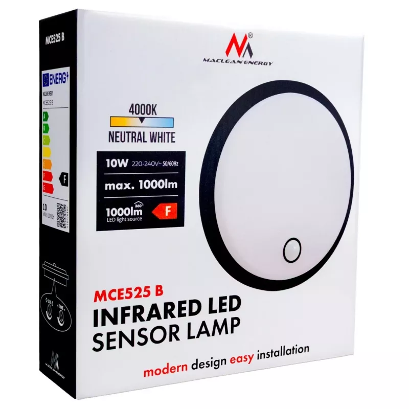 Lâmpada LED com sensor PIR MACLEAN MCE525 B – aplique de parede exterior, LED ativada por movimento