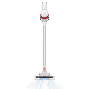 Aspirador com bateria Adler AD 7051 — 300 W máx., bateria 22,2 V, 0,6 L sem saco, tubo de aço inoxidável, EPA F8, luz LED, branco/vermelho
