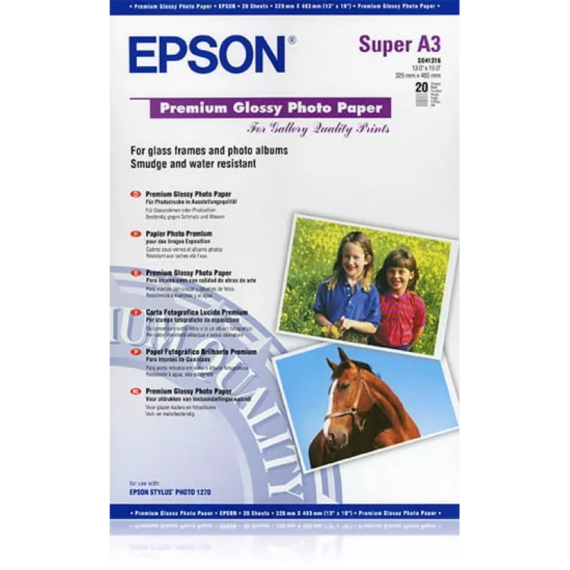 Epson Premium Glossy Photo Paper, DIN A3+, 250g/m², 20 folhas
