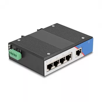 Switch Ethernet DELOCK 80162 — 5 portas Gigabit RJ45 para montagem em calha DIN