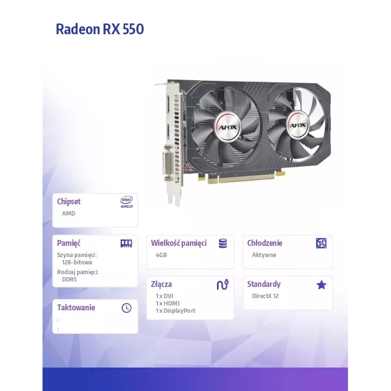 Placa gráfica AFOX Radeon RX 550 4GB GDDR5 PCI-E 3.0