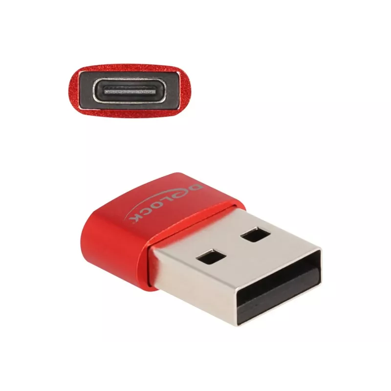 Delock - Adaptador USB - USB (M) para 24 pin USB-C (F) - USB2.0 3 A - vermelho (60050)