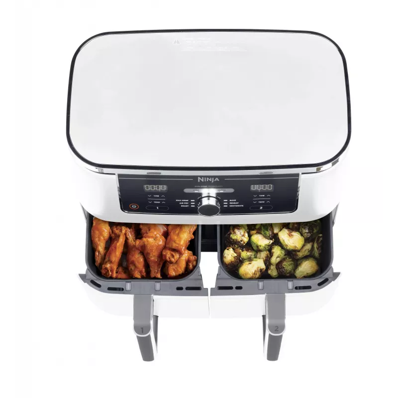 Fritadeira de ar quente Ninja AF400EU Double 9,5 L 2470 W branco, controlos rotativos e táteis