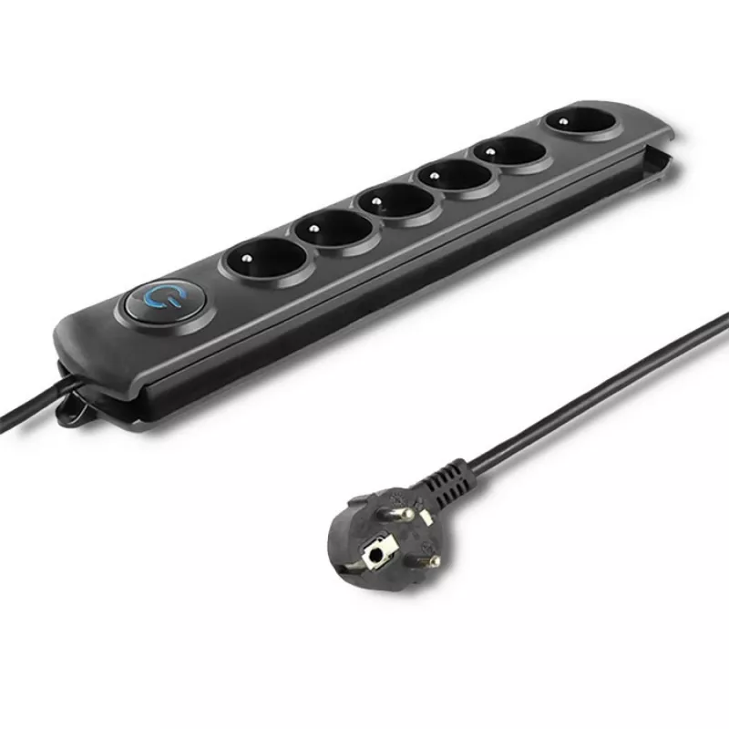 Proteção contra sobretensões Qoltec 50172 preto 6 tomadas AC 230V 5m