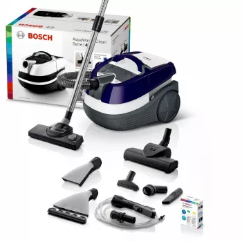 Aspirador de água e pó Bosch BWD 41740 AquaWash&Clean — 1700 W, depósito de 5 litros, filtro EPA, tubo telescópico, raio de 9 m, roxo