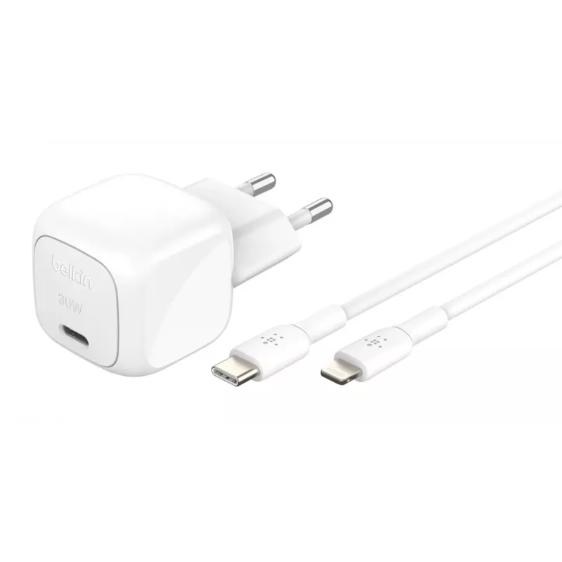 Carregador USB-C 30W Belkin WCA008KQ1MWH-B5 PD PPS, fonte de alimentação compacta para telefones e tablets