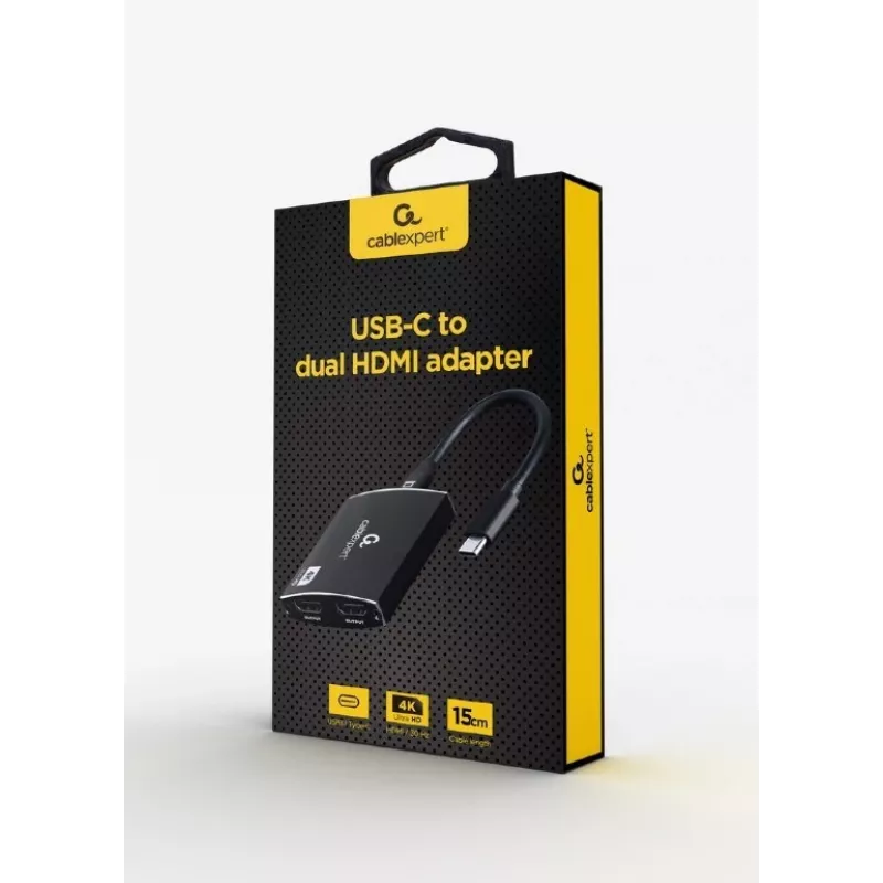Adaptador USB-C para HDMI duplo Gembird A-CM-HDMIF2-01, 4K 60Hz, preto