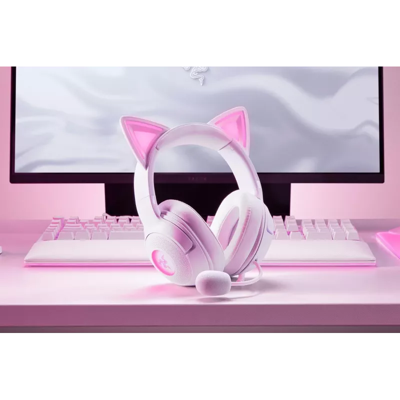Headset Razer Kraken Kitty V2 Wired USB Type-A Branco — Circum-aural, arco de cabeça, 20–20000 Hz, cabo de 2 m