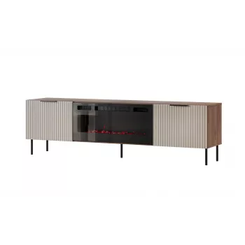 Móvel de TV Cama Meble ALMERA 180,5×42×52,5 cm nogueira/cashmere com lareira preta