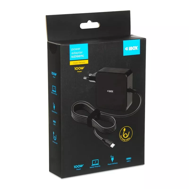 iBOX IUZ100TC carregador universal para portátil, USB-C Power Delivery 100 W, chip E-mark