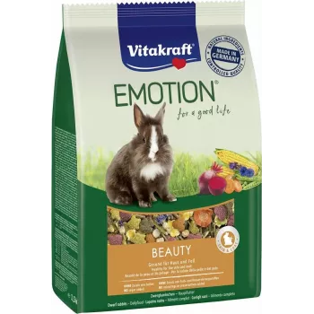 Ração seca Vitakraft Emotion Beauty para coelhos 600 g – mistura de pellets alimento completo para coelhos adultos, sabor a legumes, 14% proteína