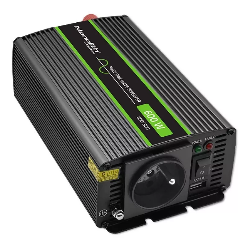 Adaptador/inversor de alimentação para automóvel Qoltec Monolith 600 W preto