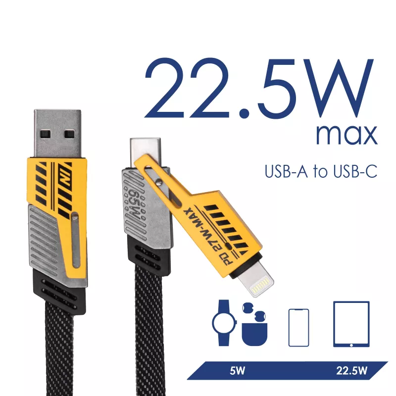 Cabo Akyga AK-USB-57 trançado 4-em-1 USB-A/USB-C para USB-C/Lightning, USB 2.0, 65 W, 1 m, cinzento