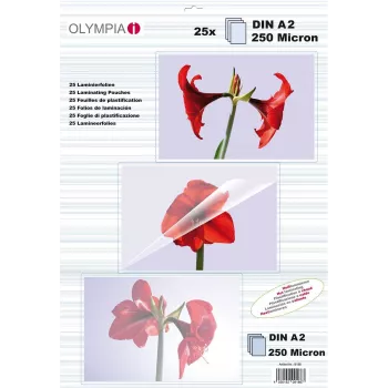 Películas de plastificação Olympia 9186 para formato A2, transparente, 25 unid., largura da película 429 mm