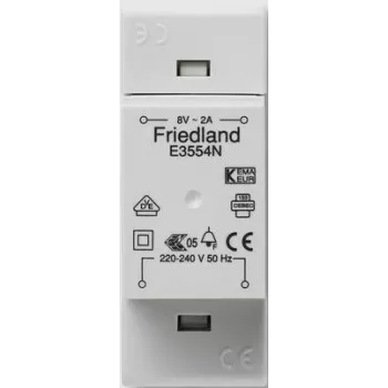 Friedland E3554N, 220 - 240 V, 50 Hz, 8 V, 2 A, cinzento, 34 mm