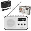 Adler AD 1907 rádio digital PLL, AM/FM, 40 estações pré-definidas, alarme com soneca, USB-C, bateria recarregável integrada, ficha de 3,5 mm, branco/preto