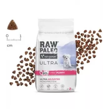 Comida seca VETEXPERT RAW PALEO Ultra Mini Puppy Pork 2 kg — alimento completo para cachorros de raças pequenas e mini, 33 % de proteína, 19 % de gordura