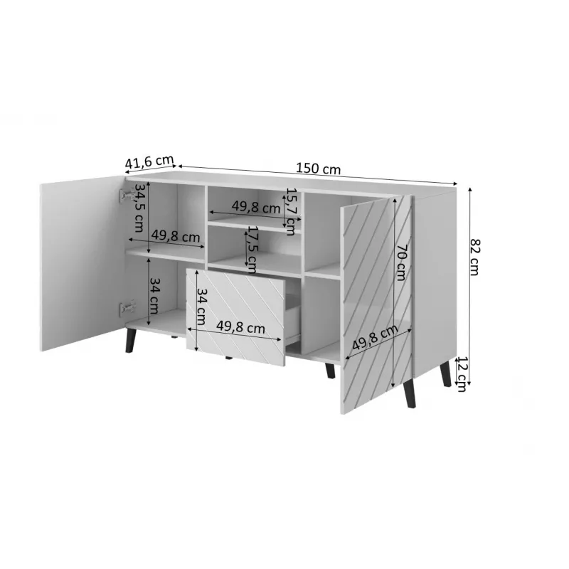 Cómoda ABETO 150x42x82 branco brilhante