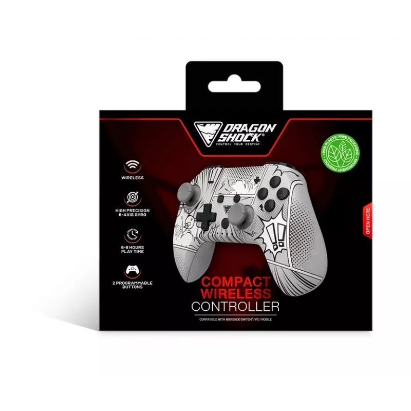 DragonShock PopTop Compact, comando, Nintendo Switch, botão Voltar, D-Pad, botão Home, botão Reset, sem fios, Bluetooth, USB Type-C