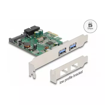 Placa DeLOCK PCI Express x1 para 2 x USB 3.2 Gen 1 Type-A + 1 x conector interno de 19 pinos