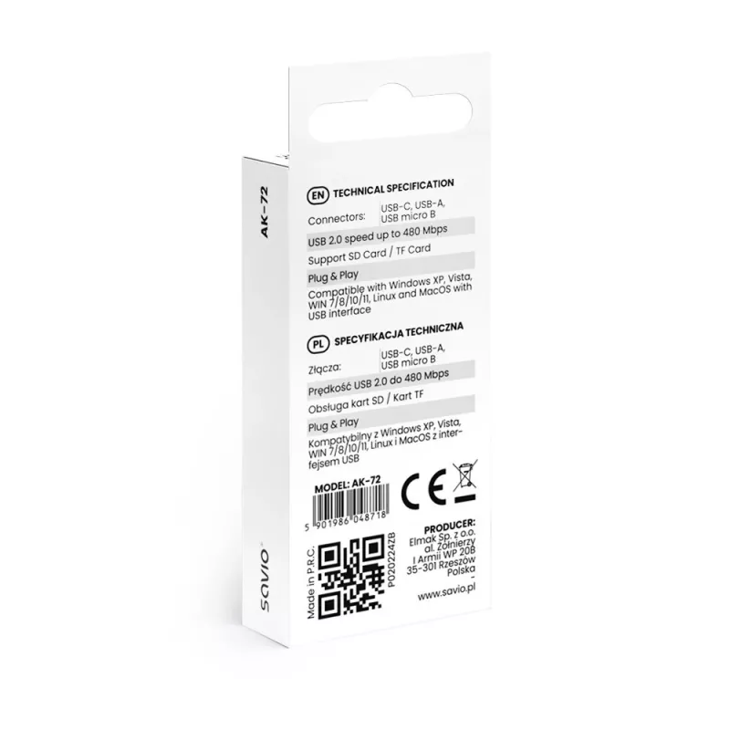 Leitor de cartões SD 3-em-1, USB-C + USB-A 2.0 + Micro-USB