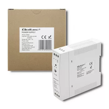 Fonte de alimentação para calha DIN Qoltec | 24W | 24V | 1A | branco | slim