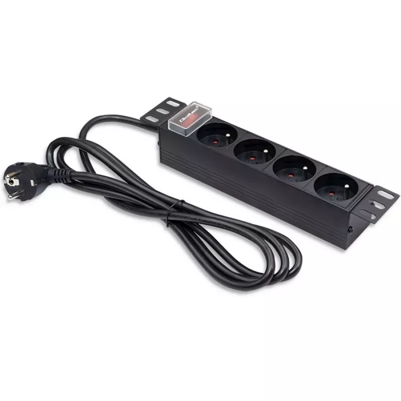 PDU de alumínio Qoltec para RACK 10'' | 1U | 16A | 4xFRANCESA | 1,8m