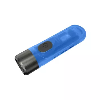 Lanterna de chaveiro Nitecore TIKI GITD BLUE — cinzento, recarregável por USB, 1 lm, 55 mm, 12 g, IP66, resistente a impactos