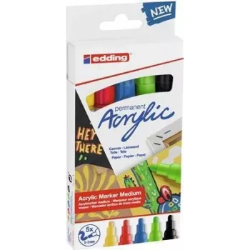 Marcador acrílico fino Edding 5300 preto azul verde vermelho amarelo