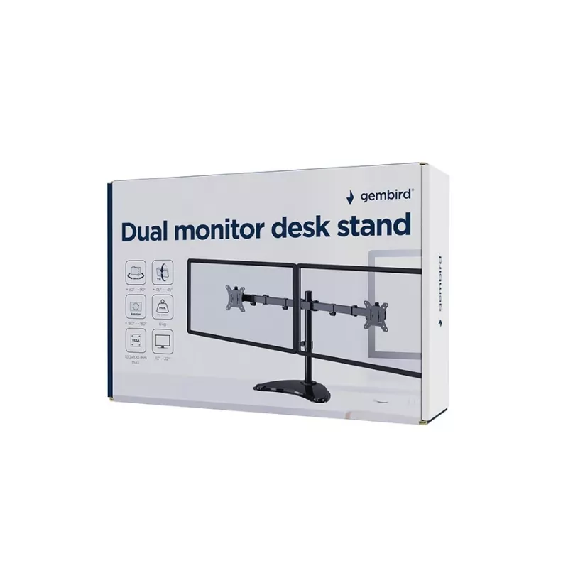 Suporte de secretária para monitor Gembird MS-D2ST-02 (rodar, inclinar, girar), 13”-32”, preto