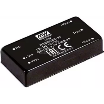 Fonte de alimentação/conversor MEAN WELL RSDW20F-03 — 20 W de potência de saída, 3 V de tensão de saída, profundidade 50,8 mm, peso 35 g