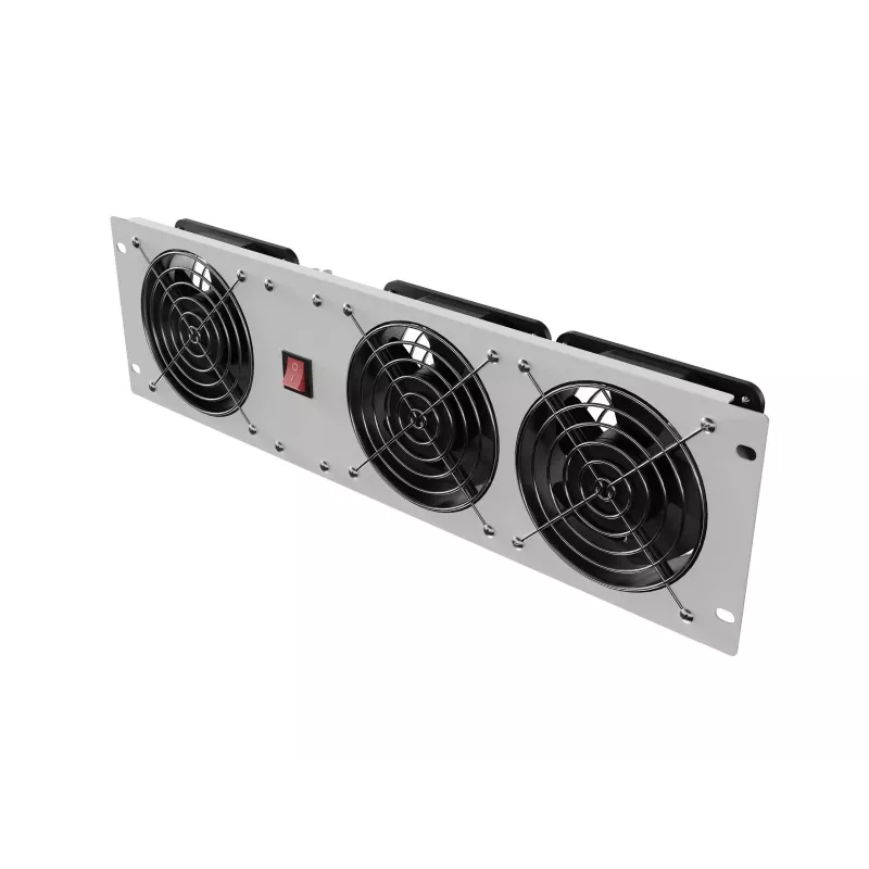 Grelha de ventilação vertical 19 polegadas para armário rack, 3 ventoinhas, 230 V, cinzento