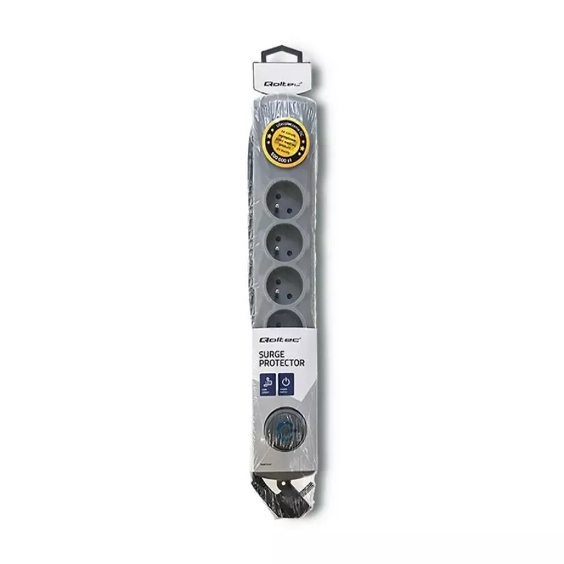 Proteção contra sobretensões Qoltec 50165 cinzento 6 tomadas AC 230 V 1,8 m