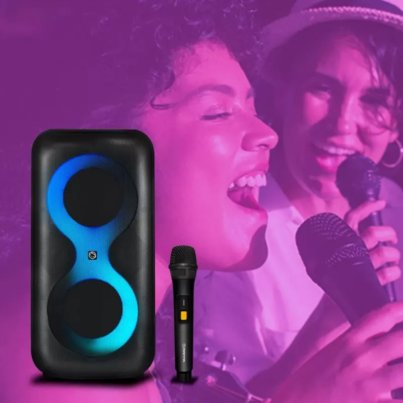 Centro de música portátil MANTA SPK0401B100 coluna Bluetooth, 100 W de potência máxima, rádio FM, karaoke, bateria incorporada, X-BASS